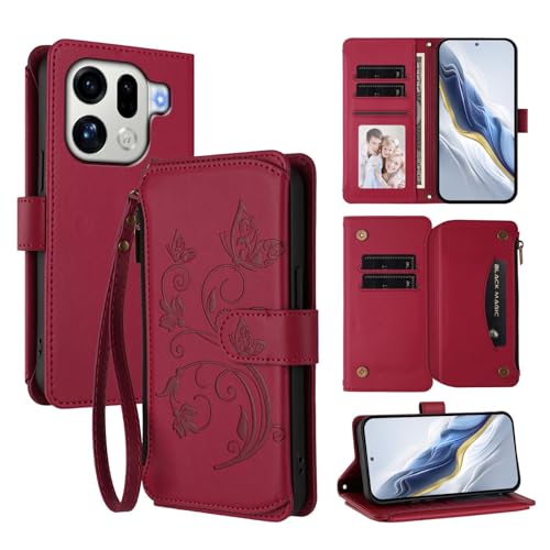 Étui Oppo Find X9 rouge housse portefeuille en cuir à rabat élégant