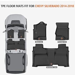 All Weather Car Floor Mats for 2014-2018 Chevy Silverado/GMC Sierra 1500 Crew Cab, 2015-2019 Silverado/Sierra 2500 HD/3500 HD Crew Cab, TPE Rubber Floor Liners Full Set for Chevy Silverado Accessories
