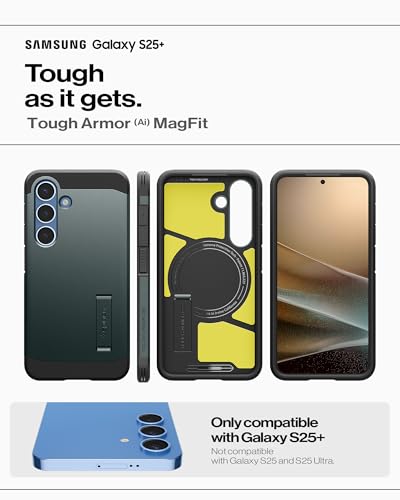 Image of Spigen for Galaxy S25 Plus Case, Tough Armor MagFit [Kickstand] [Compatible with MagSafe] [Military-Grade Protection] - Abyss Green