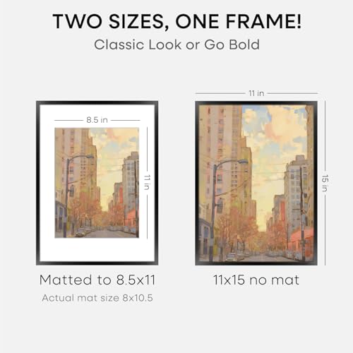 Image of Homeforia Black 11x15 Picture Frame, High End Metal 11x15 Poster Frames with Mat 8.5x11, 11 x 15 Black Frames Matted to 8.5 x 11 inch Photo, 11 by 15 Hanging Frames, Tempered Glass, Wall Kit, Set of 3