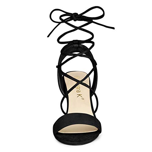 Allegra K Allegra K Women's Lace Up Block High Heels Black Sandals - 9 m US