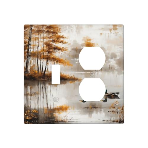 Decorative Outlet Covers Funny Ducks Vintage Lakeside Landscape 2 Gang Wall Plate Cover Single Toggle Duplex Combo Two Switch Light Switch Cover Plate Jumbo Dual GFCI Faceplate