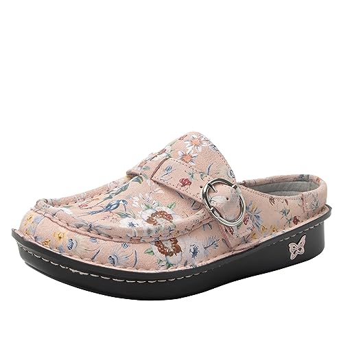 Image of Alegria Women's Brigid Leather Moc Toe Open Back Clog with Heel Cup | Casual Shoes