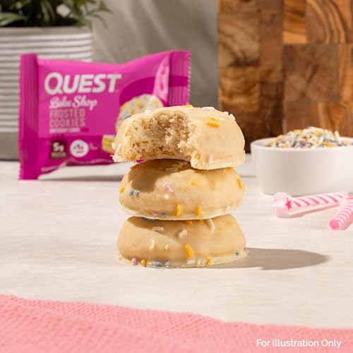 Quest Nutrition Frosted Protein Cookies, Birthday Cake, 1g Sugar, 10g Protein, 2g Net Carbs, Gluten Free, 8 Cookies.