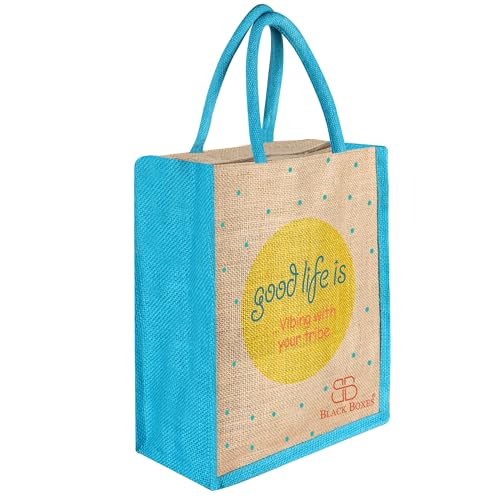 Image of BLACKBOXES Eco-Friendly Printed Jute Hand Bag-Reusable Tiffin Shopping Grocery Multipurpose Hand Bag for Men and Women