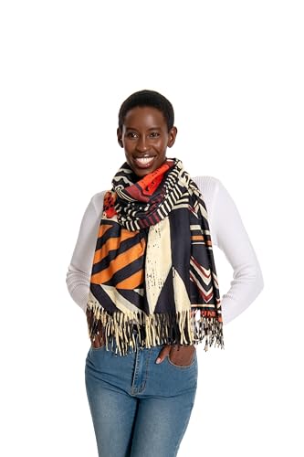 Soft Cashmere Feel Scarf for Women,African Tribal Style Double Sided Prints Warm Tassel Shawl Scarf Winter Large Wrap2