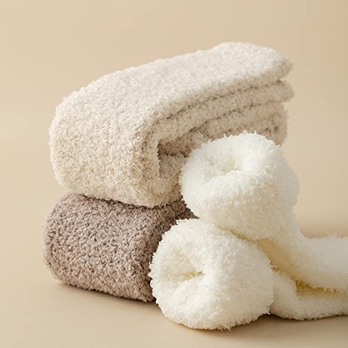 SKOLA 2 Pairs Soft Warm Fuzzy Knee High Long Cozy Microfiber Socks4