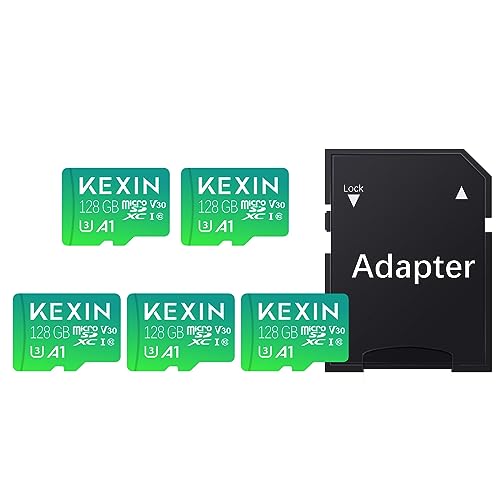 KEXIN Micro SD Card 128GB 5 Pack Micro SDXC Memory Card for 4K Camera Pro GoPro, Action Camera, Drone, Smartphone 100MB/s 128 GB Microsd Card UHS-I A1 Class 10 U3