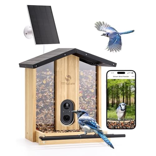 TT Nature Bird Feeder with Camera – 3L Smart Bird Feeder with AI Recognition, Live Streaming, Cloud Storage, Real-Time Alerts, Birdwatching Gift for Nature Lovers (Bamboo)