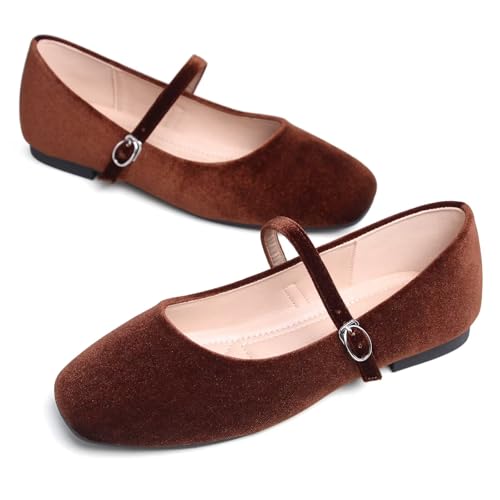 Image of TN TANGNEST Leather Flats for Women Retro Mary Jane Flats | Comfortable Square Toe Slip On Flats with Buckle Strap, Soft Work Flats Office Shoes