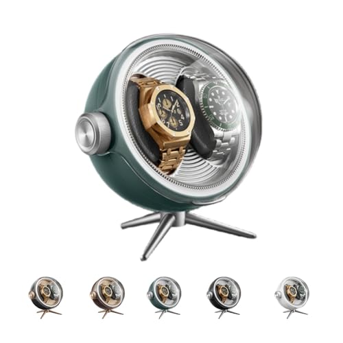 LIVIA 自動巻き時計用シングルウォッチワインダー、サイレントモーター、回転式ウォッチボックス、2つの回転モード設定、ライト付きディスプレイケース (1本用,グリーン)