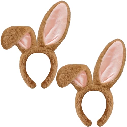 IGMaryBox 2PCS Bunny Ears Headband Rabbit Ears Headband Easter Bunny Ear Costume Headwear Animals Plush Hairbands for Halloween Party CosplayBrown
