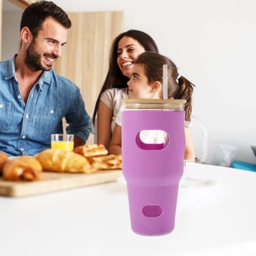 Vaso de vidrio de 32oz con tapa y pajita de gran capacidad para casa 8