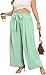 Lastshe Women's Plus Size Pants Wide Leg Work Casual Palazzo Flowy Elastic High Waisted Tie Knot Front Pleated Trousers with Pockets, Light Green, 3X