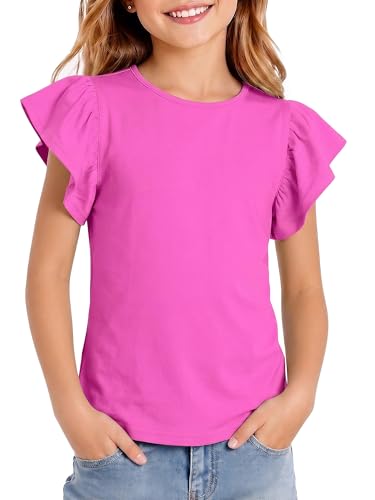 Image of Girls' Summer Shirts Cute Tops Ruffle Sleeve Crew Neck Casual Tees