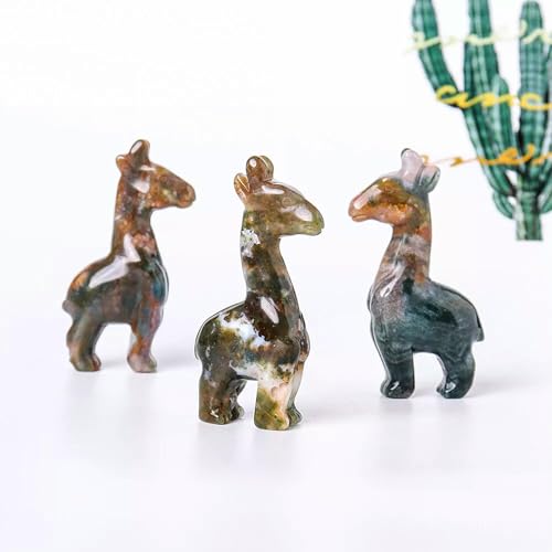 Image of 1pc Natural Moss Agate Giraffe Hand Carved Ornament Crystal Quartz Craft