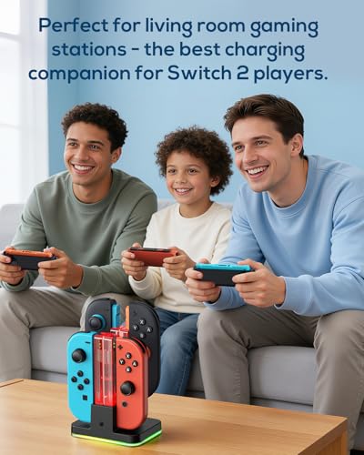 Image of Switch 2 /1 Controller Charger, 8 in 1 Charger Dock Station for Joy Cons Accessories Kits with a USB Type-C Charging Cord for Nintendo Switch (Black)
