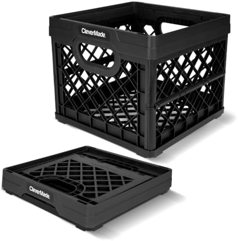 CleverMade Collapsible Milk Crate 25L (6.6 Gal), 50 lb Heavy Duty...