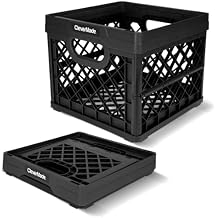 CleverMade Collapsible Milk Crate 25L 6.6 Gal, 50 lb Capacity Heavy Duty Folding Crate Stackable Storage Crates with File Rails, Plastic Collapsible Crates - Obsidian