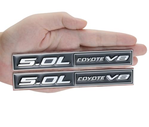 Image of 2Pc 5.0L Coyote V8 Emblems 3D Adhesive Badge V8 Engine Trim Fender Hook Trunk Decals Stickers Compatible for car (Silver Black)