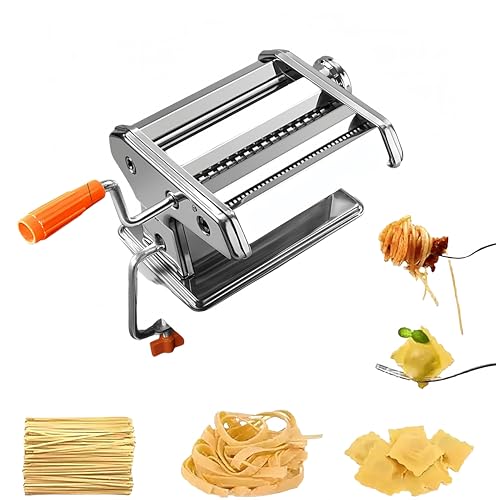 手動パスタマシン 製麺機 家庭用 パスターメーカー ステンレス製 厚さ調節可能 耐久設計 コンパクト 取り外し可能 家庭/商業用 パスタ/餃子皮製作 ラーメン製造 (二枚刃タイプ)