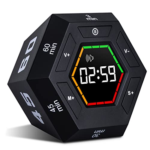 Hexagon Flip Pomodoro Timer,Smart Countdown Visual Magnetic Productivity Timer ADHD Tools for Kids and Adults,Large Display Digital Kitchen Timer for Cooking(Black)