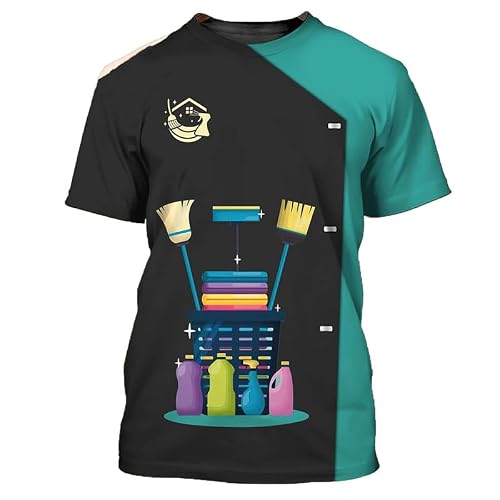 Famesale Unisex # 3 Fashion Housekeeping 3D Printing Tshirt For Women Men Housekeeper Stylist T-Shirt Fashion Cleaning Uniform Cosplay