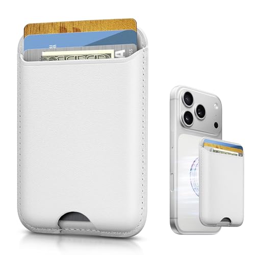 Image of KPNEOL Magnetic Mag-safe Wallet Cell Phone Card Holder for Phone Case with Mag-Safe, Stronger Magnetic RFID Leather Stick on Phone Wallet Compatible with iPhone 17 /16 /15 /14 /13 /12 Series, White Color