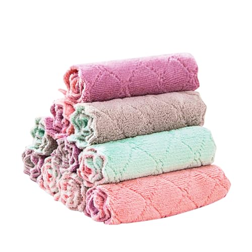 CRAFTHROU Paquete De 10 Paños De Cocina De Doble Capa Altamente Absorbentes y Antideslizantes Colores Mezclados Toallas De Limpieza para Utensilios y Platos