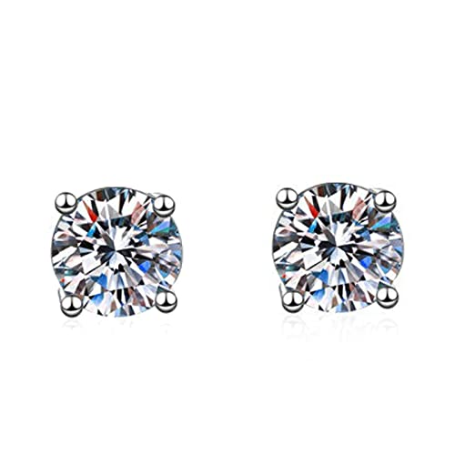 ZQHWYZ 18K White Gold Earrings Studs, Classic Round Moissanite Helix Cartilage Stud Earrings for Women White Gold
