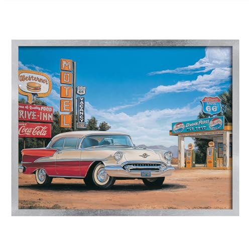 Tableau Route 66 Amarillo encadré pour salon moderne et décoration vintage format 74x59 cm