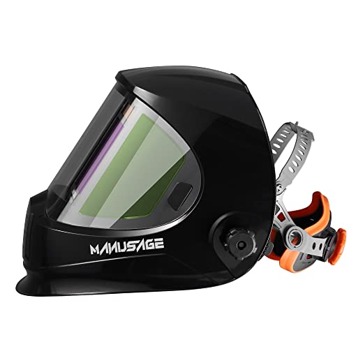 Welding Helmet Large Viewing Screen Solar Powered Auto Darkening Welding Helmet, Wide Shade 5-8 And 9-13 For Tig Mig Arc Weld Hood Helmet,Shinning Black #TOP1