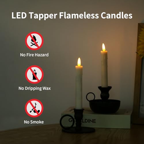 Image of YBU Flameless Taper Candles with Remote 7 Inches Led Candle Sticks with Flickering Light Timer Dimmer Battery Operated Window Candles for Halloween Christmas Decoration 6 Pcs, Ivory