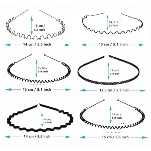 Image of Black Metal Hair Band for Men - 10 Pcs Thin Wavy Non-Slip Adjustable Headbands for Women & Boys, Sports, Gym, Yoga, Running & Face Wash
