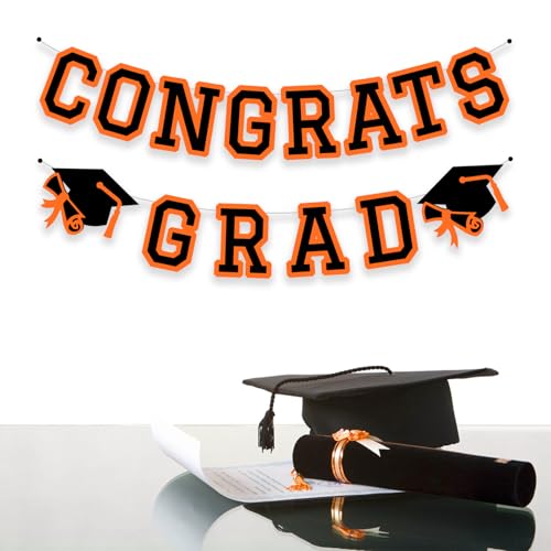 Image of Congrats Grad Banner Graduation Party Banner Decoration Hanging Garland High School College Backdrop Supplies Orange