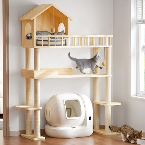 Homiflex Wood Cat Tower for Automatic Litter Box, 60.2