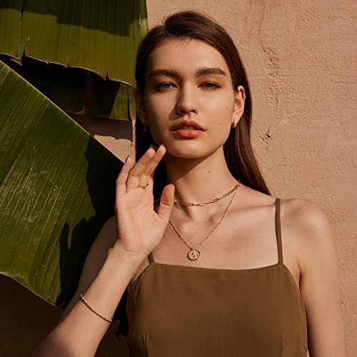 Valloey Rover Gold Layered Coin Necklace for Women Birth Flower Necklace 14K Gold Plated Dainty Carved Floral Pendant Necklace Personalized Engrave Double Layered Month Necklace for Birthday Jewelry2