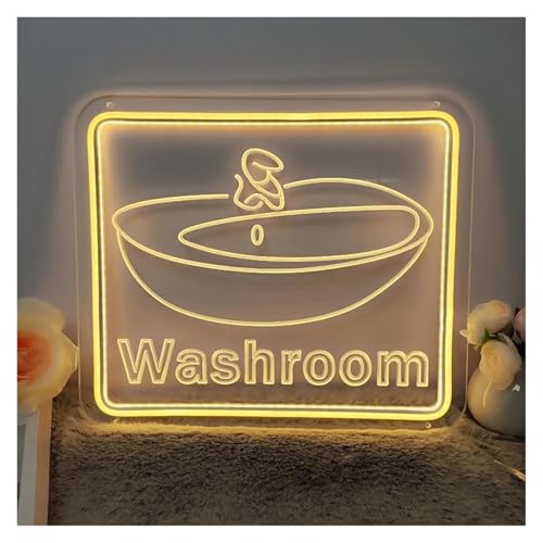 Decoración con luz de neón Letreros de neón con letras talladas en 3D para baño, con brillo ajustable y alimentado por para USB, adecuados para la decoración de baños, 30 cm x 35 cm
