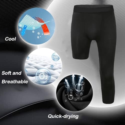 Men's Compression Sport Pants Single Leg 3/4 Base Layer Basketball Leggings Athletic One Leg Capri Tights Running4