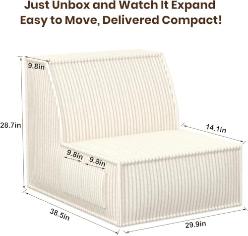Image of Single Sofa Seat, Memory Foam Couch with Back Support, Mini Sofa, Resistant to Sagging, Suitable for Small Spaces, Living Rooms, Apartments, Dorms, Offices, White