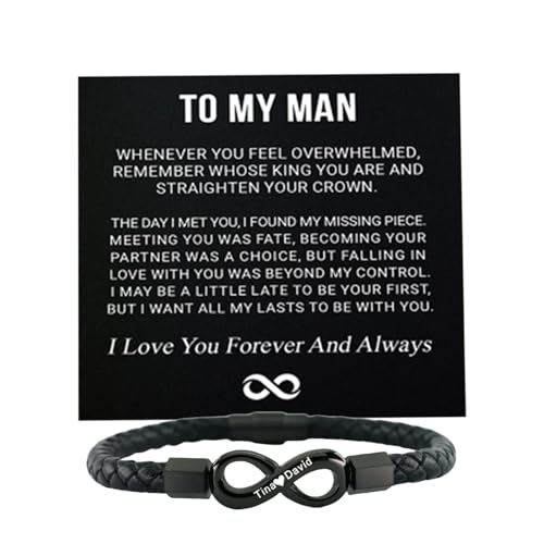 ziella To My Man,Personalized Dual Name Infinity Leather Bracelet,Custom Name Stainless Steel Bracelet Valentine Birthday Christmas Gifts for Him