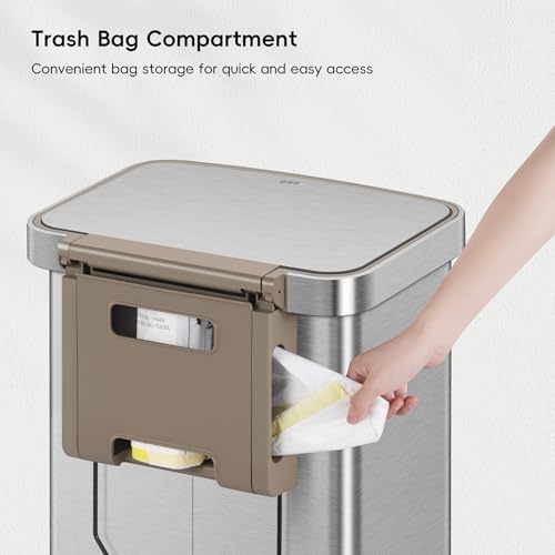 Ekohudsonmattestainless50liter132gallonsteptrashcanwithreartrashbagstoragecompartment Urban Country Home Decor Eko hudson matte stainless 50 liter132 gallon step trash can with rear trash bag storage compartment urban country home decor