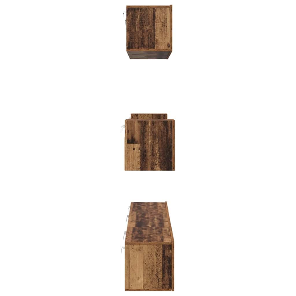 TV-Schrankset Wandmontiert, 7-teilig, Altholz Holzwerkstoff, Modernes Media Center für Wohnzimmer, Schlafzimmer, Robustes Design, Hohe Tragfähigkeit