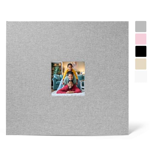 Álbum de fotos J.west de 12 x 12 pulgadas con 30 fundas plásticas, 60 páginas, tapa de lino, carpeta con anillas de 3 anillos, para álbumes familiares, bodas y recuerdos, gris oscuro miniatura 2