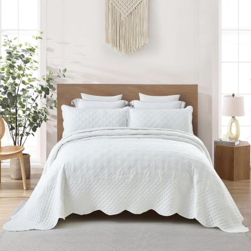 Image of HZ & HY Oversized King Bedspreads 128x120, Belgian Linens, White