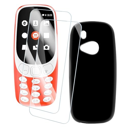 OAGELIM 2 Piezas Protector de Pantalla + Funda Compatible con Nokia 3310 2017 (2.4 Pulgada) Funda Impresión Artística Personalizada y Cristal Templado (Negro)