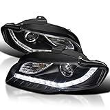 Spec-D Tuning Euro Black LED Strips Projector Headlights Compatible with 2006-2008 Audi A4/S4 B7,...