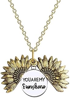 WOSO Mum Gift, Sunflower Locket Necklace You are My Sunshine Engraved Chain Necklace for Women Girls with Nice Gift Box Mothers Day Gift for Mum