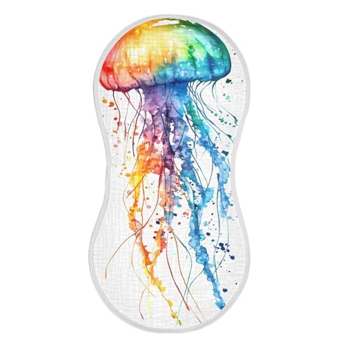 xigua Watercolor Jellyfish Muslin Baby Burp Cloths Set of 2, Super Soft & Absorbent Burping Rags, Cotton Burp Clothes Shower Gift for Newborn, Baby Girls and Boys