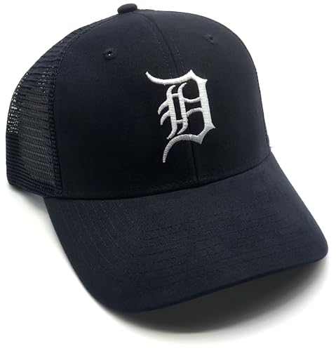 Officially Licensed Detroit Baseball Mesh Trucker Hat Classic MVP Tigers Primary Team Logo Adjustable Embroidered Navy Blue/White Snapback Cap